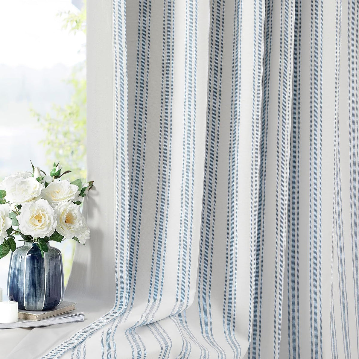 zjdecor 63 inch blue stripe full blackout window, main product view