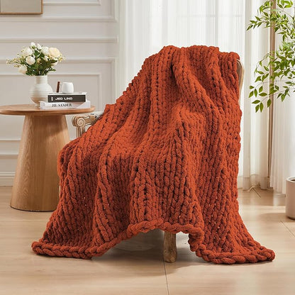 Carriediosa Chunky Knit Throw Blanket 50" X 60", 100% Hand Made Large Chenille - Image 8