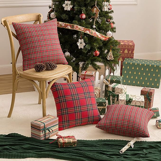 AQOTHES Pack of 2 Christmas Plaid Decorative Throw Pillow Covers Scottish - Image 4