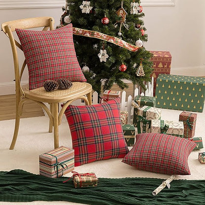 AQOTHES Pack of 2 Christmas Plaid Decorative Throw Pillow Covers Scottish - Image 4