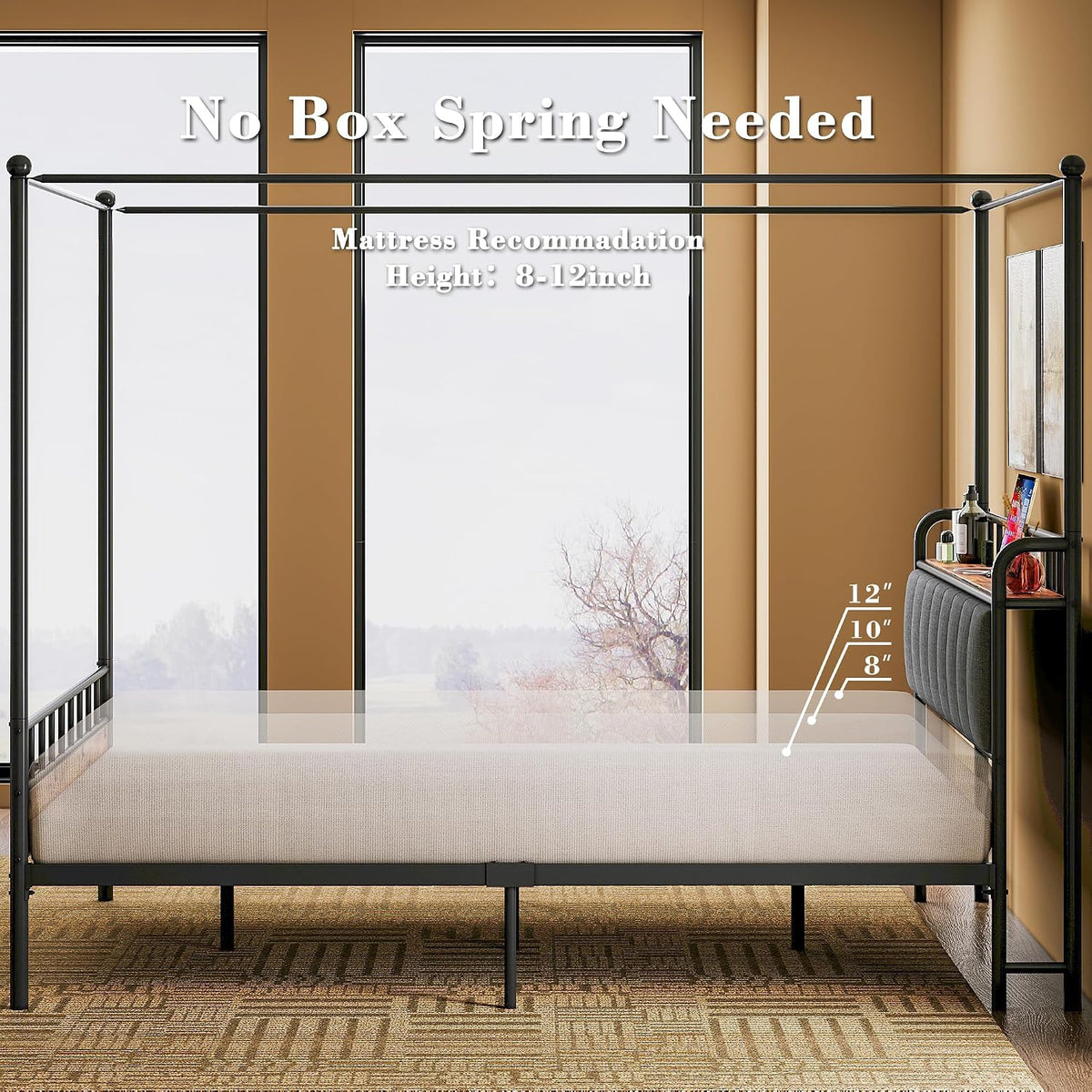 likimio full canopy bed frame, storage headboard with on a desk or shelf