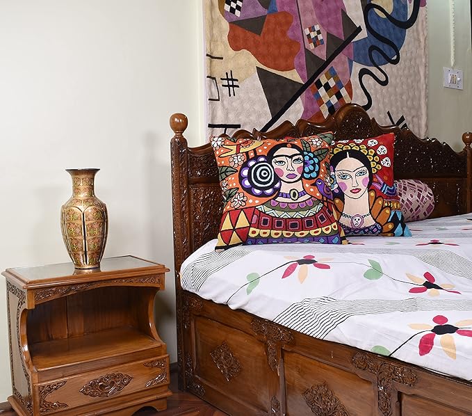 Frida Kahlo Inspired Pillow Cover Orange Mexican Art Pillowcase Eclectic - Image 8