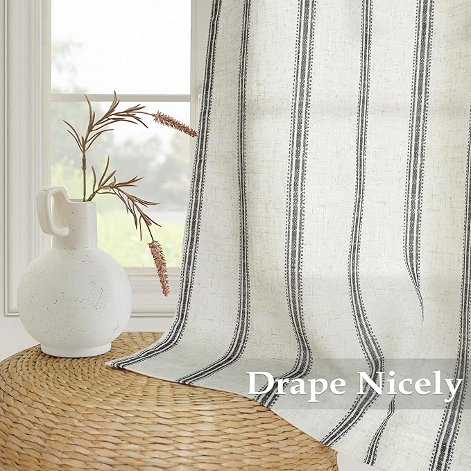 DriftAway Farmhouse Vertical Striped Linen Blend Textured Light Filtering Semi - Image 5