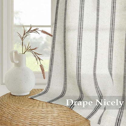 DriftAway Farmhouse Vertical Striped Linen Blend Textured Light Filtering Semi - Image 5