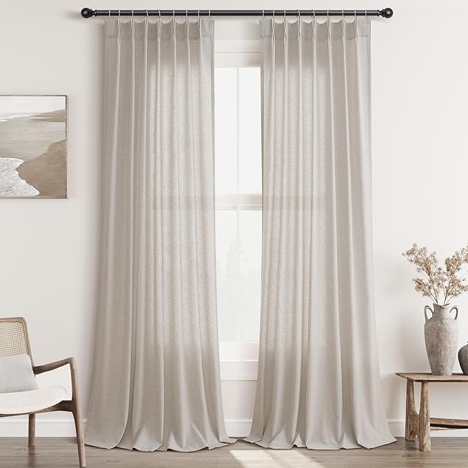 Apricot Pinch Pleat Linen Curtains 90 Inch Length 2 Panels Set by Aersas