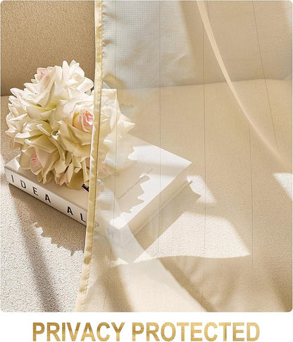 Foil Stripe Beige Sheer Curtains 84 inches Length 2 Panels - Image 5