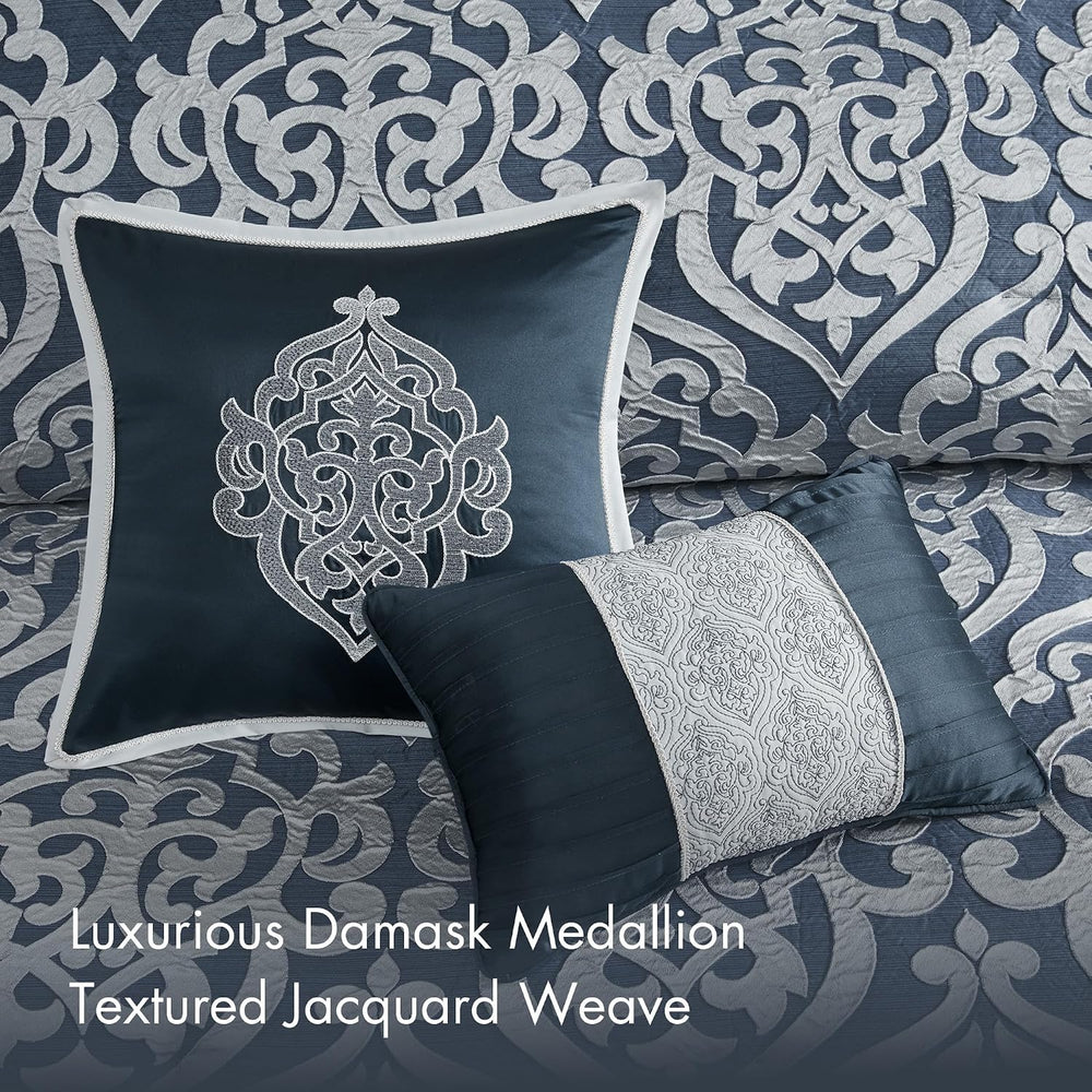 Madison Park Odette Cozy Comforter Set Jacquard Damask Medallion Design - Mod...