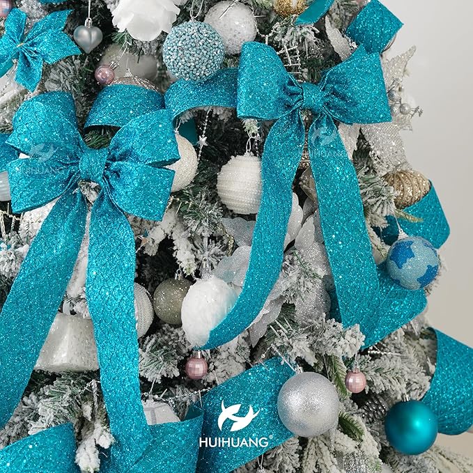 HUIHUANG Turquoise Glitter Wired Ribbon - Image 3