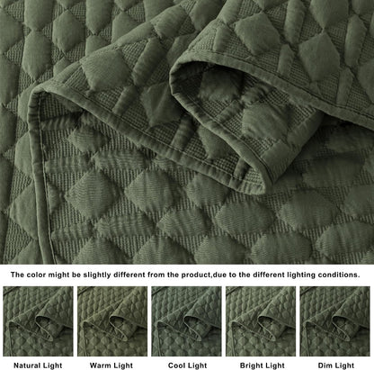 wdcozy olive green quilt king size bedding set, close-up detail