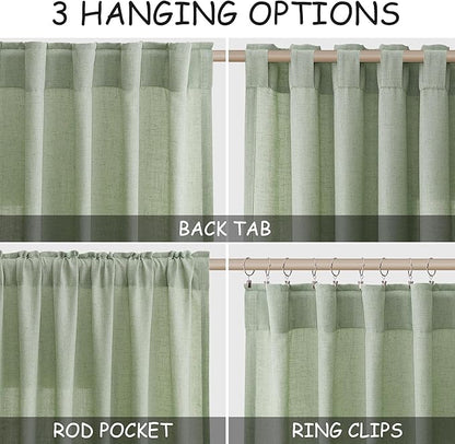 Mist Sage Linen Curtains 90 Inch Long 2 Panels Set - Image 2