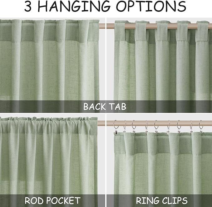 Extra Long Mist Sage Linen Curtains 120 Inch - Image 2