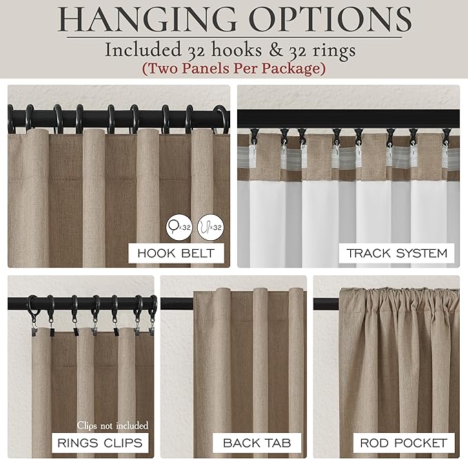 100% Blackout Curtains 86 Inch Length 2 Panels Set Farmhouse Style - Image 5