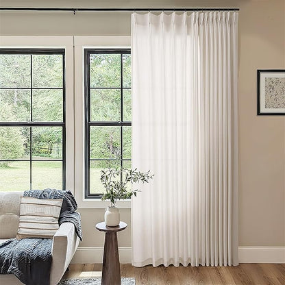Cream Patio Sliding Door Curtains 100 Width 102 Inches Long Pinch Pleated by DUKIYO