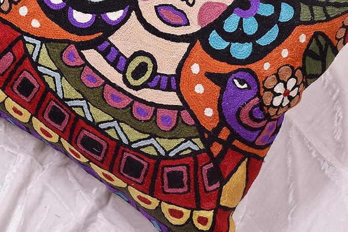 Frida Kahlo Inspired Pillow Cover Orange Mexican Art Pillowcase Eclectic - Image 9