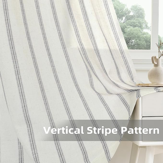 DriftAway Farmhouse Vertical Striped Linen Blend Textured Light Filtering Semi - Image 5