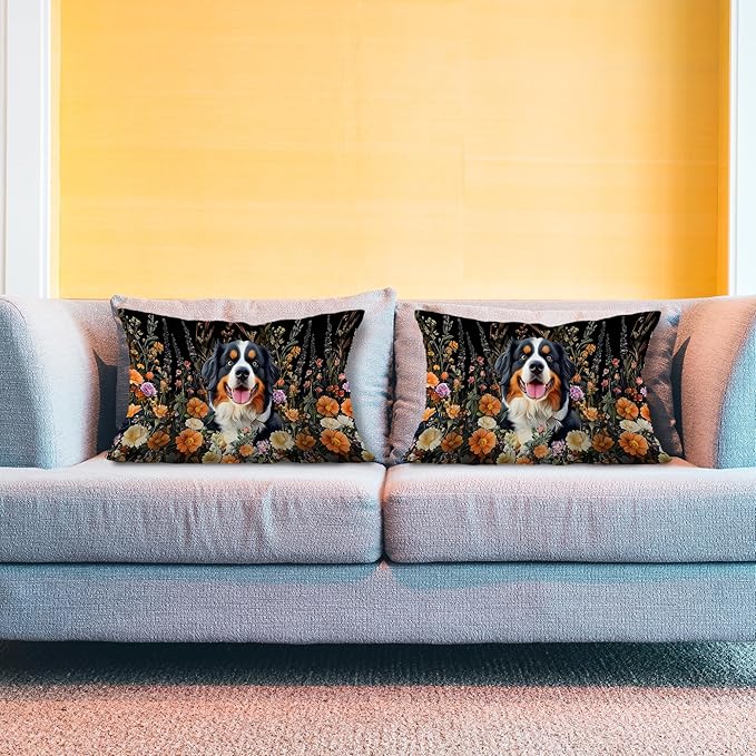 Moody Floral Bernese Mountain Dog Pillow Covers 12x20 Set of 2, Bernese - Image 3