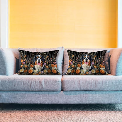 Moody Floral Bernese Mountain Dog Pillow Covers 12x20 Set of 2, Bernese - Image 3