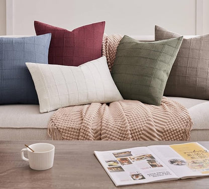 ZeeMart Linen Checked Throw Pillow Covers Set of 2, 24x24 Inch Allover Grid - Image 6