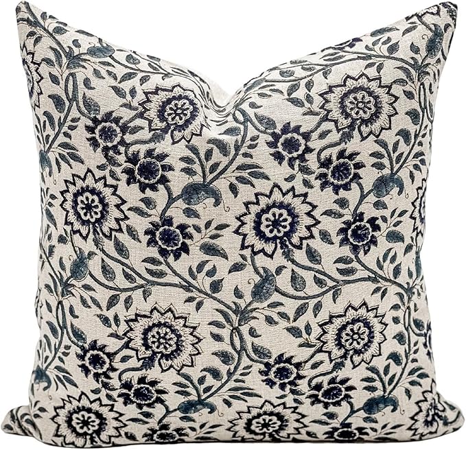 Designer Floral Print on Natural Linen Pillow Cover, Boho Pillow Cover - Image 3