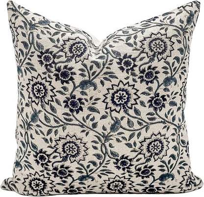 Designer Floral Print on Natural Linen Pillow Cover, Boho Pillow Cover - Image 3
