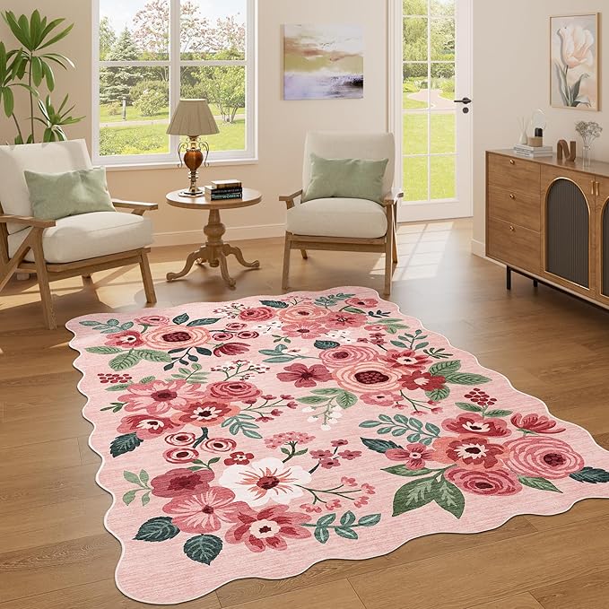 DUKINO 4x6 Area Rug, Floral Non-Slip Indoor Washable Rug - Image 2