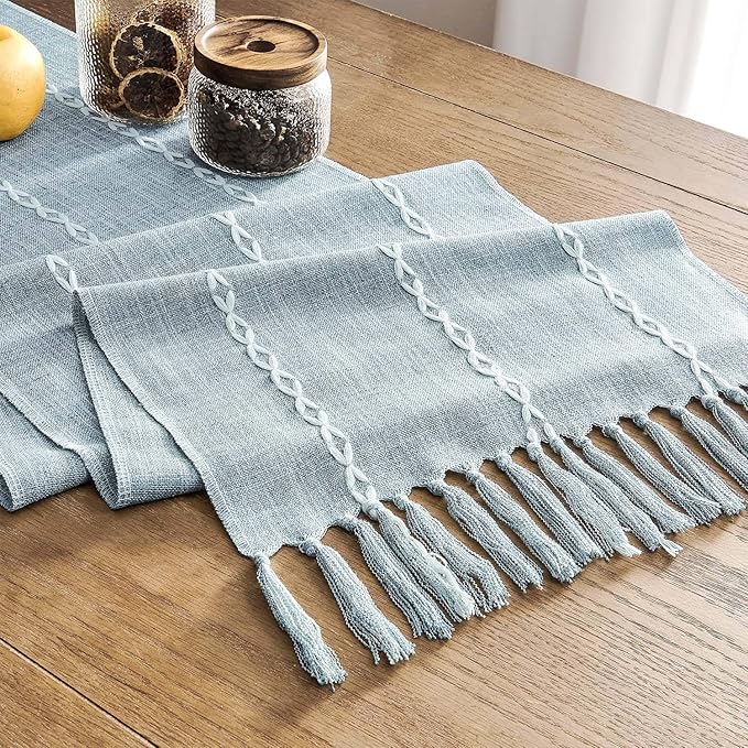 ZeeMart Farmhouse Braided Striped Table Runner, Rustic Blue Table Runners 72 - Image 7