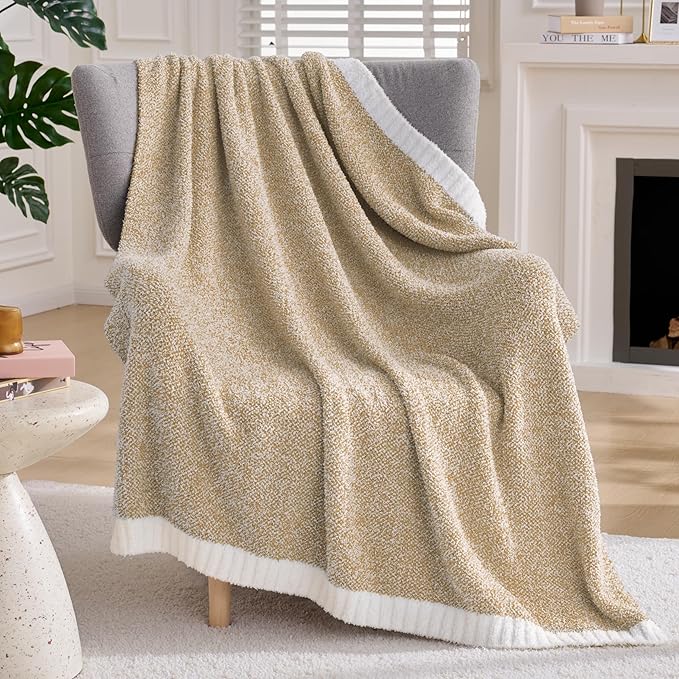 Joiedomi Throw Blanket for Couch Bed, Light Camel Knitted Blankets Gifts for by Joiedomi