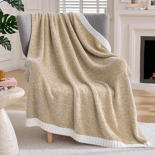 Joiedomi Throw Blanket for Couch Bed, Light Camel Knitted Blankets Gifts for by Joiedomi