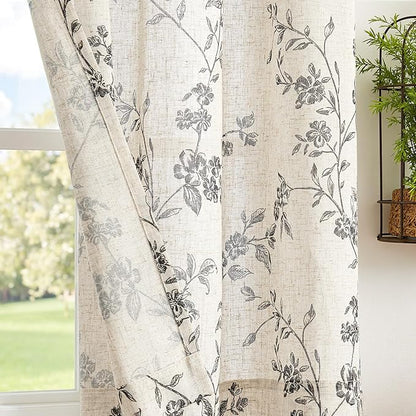 jinchan Floral Kitchen Curtains 54 Inch Linen Tier Curtains Farmhouse Cafe Half - Image 3