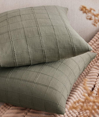 ZeeMart Linen Checked Throw Pillow Covers Set of 2, 24x24 Inch Allover Grid by ZEEMARTONLINE