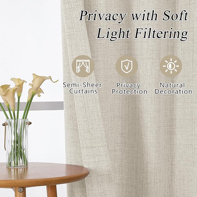 OVZME Cafe Curtains 45 Inch Length 2 Panels, Thick Textured Kitchen Door - Image 8