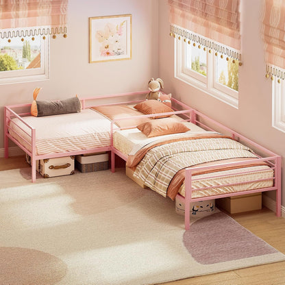 likimio l shaped twin beds for 2, double, front angle view