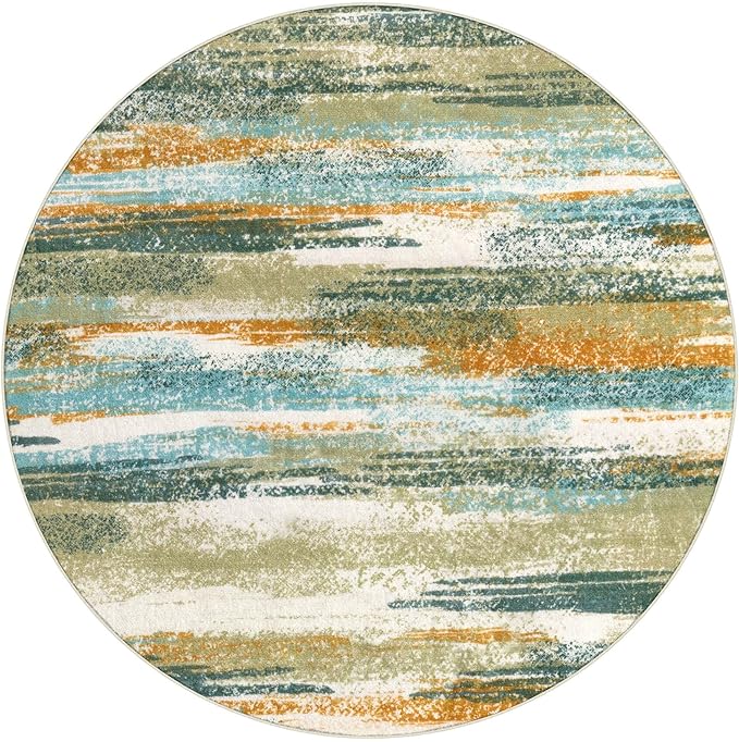 Modern Abstract Round Rug 6Ft, Soft Circular Dining Room Rug Thin Print Faux - Image 9