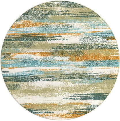 Modern Abstract Round Rug 5Ft, Soft Circular Dining Room Rug Thin Print Faux - Image 9