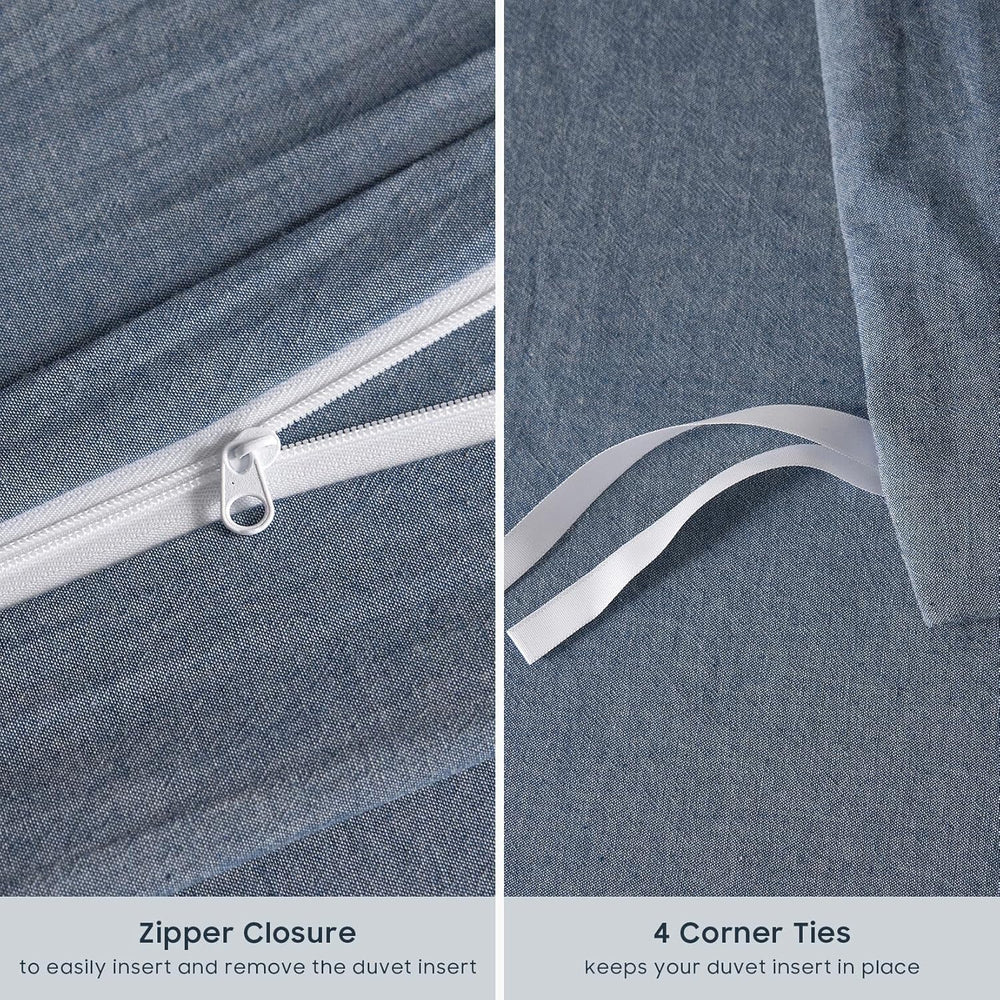 Wake In Cloud - Cotton Duvet Cover Set, 100% Washed Cotton, Linen Like Textur...