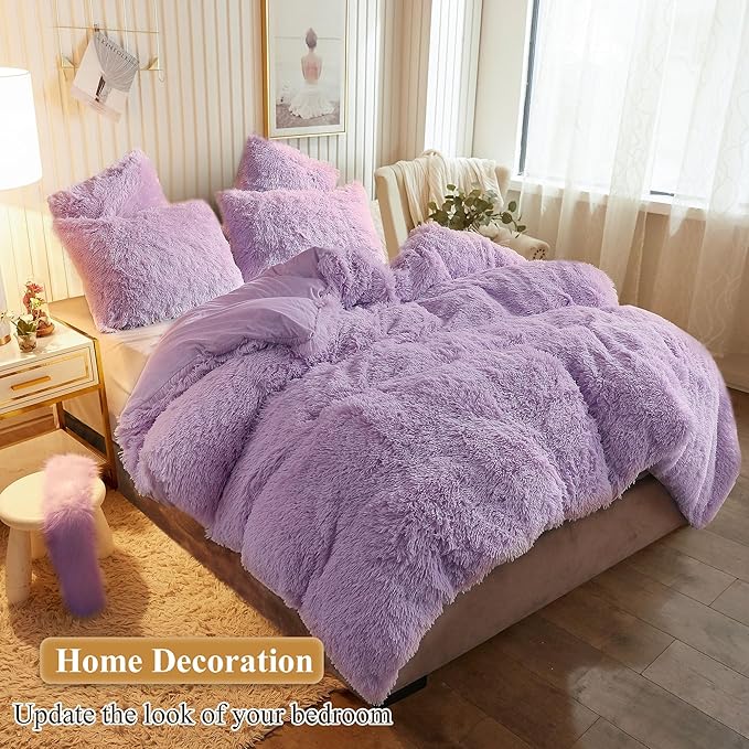 XeGe Faux Fur Lavender Throw Pillow Covers, Shaggy Fluffy Cushion Covers - Image 6