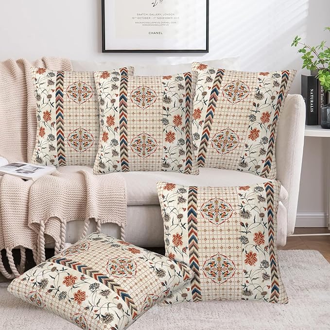 Throw Pillow Covers Boho Floral Pillow Covers 16x16 Inch Set of 2 Throw Pillows - Image 6