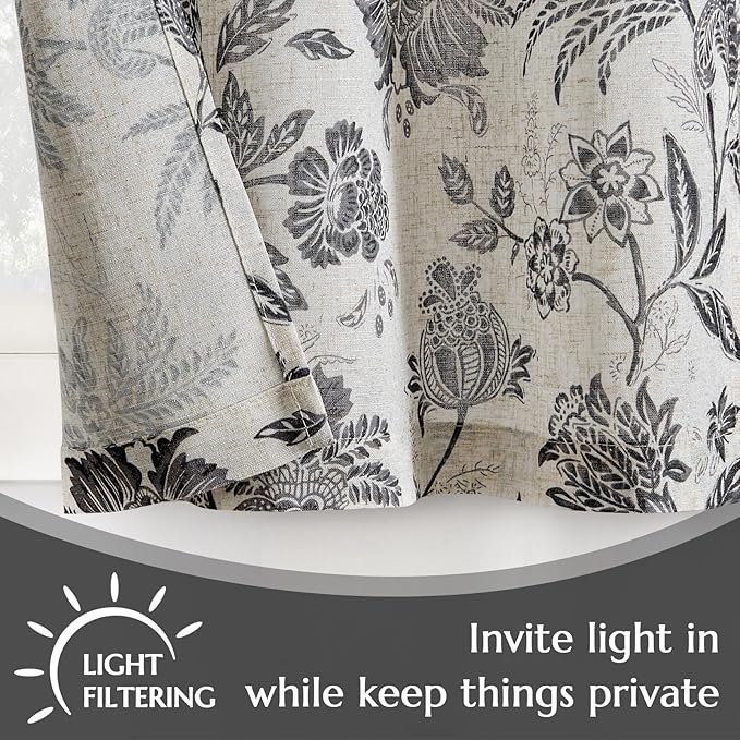 jinchan Floral Linen Tier Curtains 24 Inch Farmhouse Cafe Curtains Rod Pocket - Image 9