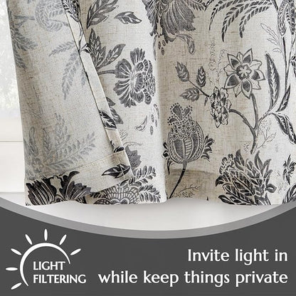 jinchan Floral Linen Tier Curtains 24 Inch Farmhouse Cafe Curtains Rod Pocket - Image 9