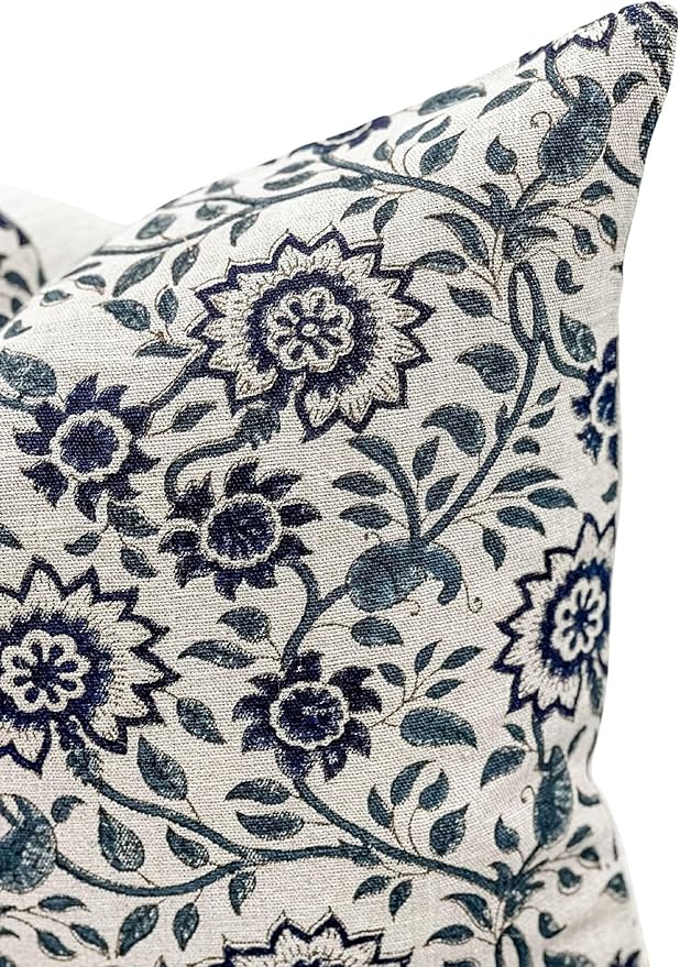 Designer Floral Print on Natural Linen Pillow Cover, Boho Pillow Cover - Image 5