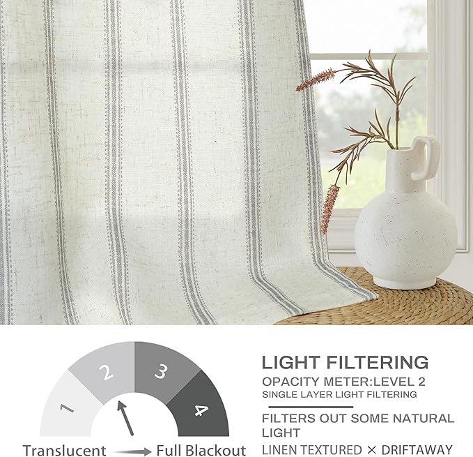 DriftAway Farmhouse Vertical Striped Linen Blend Textured Light Filtering Semi - Image 3