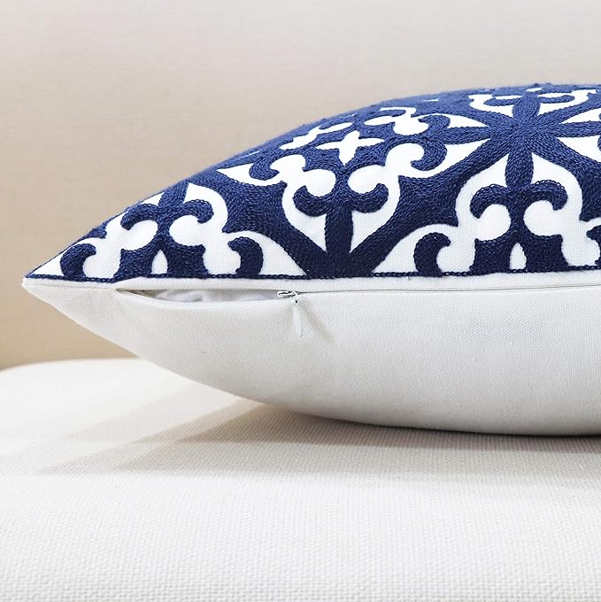 Slow Cow Canvas Embroidery Decorative Throw Pillow Cover Navy Blue Cushion Cover - Image 4