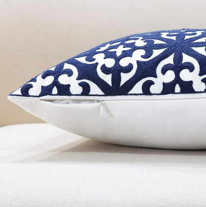 Slow Cow Canvas Embroidery Decorative Throw Pillow Cover Navy Blue Cushion Cover - Image 4