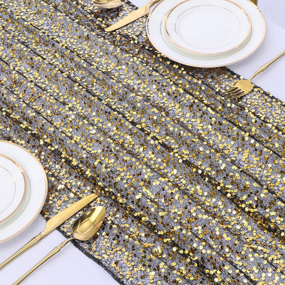 Black Gold Sequin Table Runner Rectangular Glitter Halloween Party Reusable