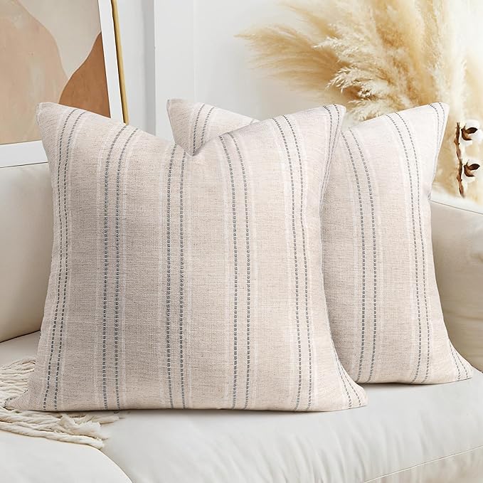 AELS 24x24 Decorative Farmhouse Linen Throw Pillow Covers, Boho Textured Pillow by AELS