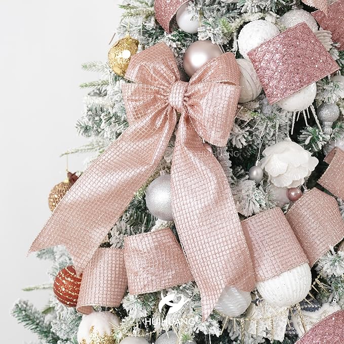 HUIHUANG Rose Gold Glitter Wired Ribbon 4 inch Square Mesh Netting Wired Ribbon - Image 8