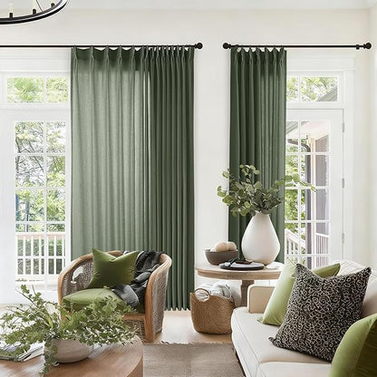 Olive Green Extra Wide Pinch Pleated 100 x 102 Inch Linen Curtains - Image 8