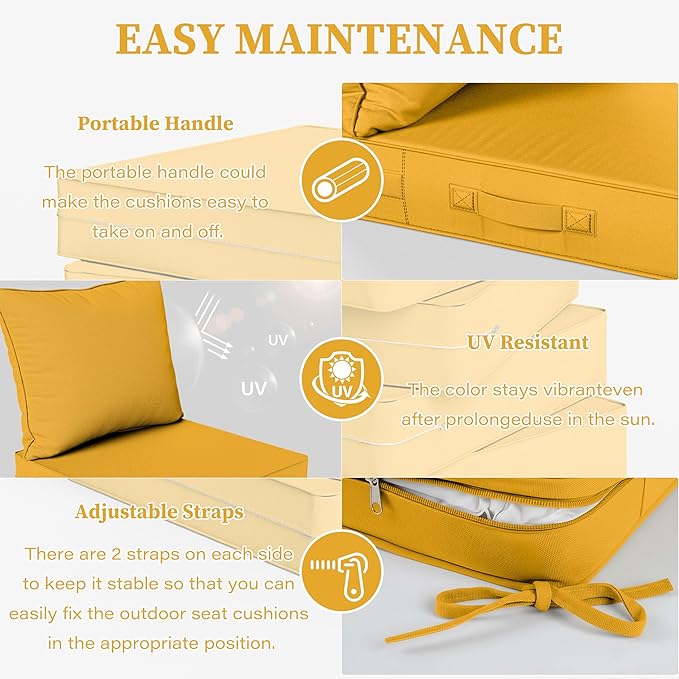 Outdoor Seat Cushion Set 22 L × 24 W × 5 H Inch Waterproof & Fade Resistant - Image 4