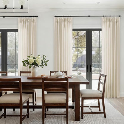 Cream Beige Linen Curtains 96 Inches Long Memory Shape Trained Pinch Pleated by DUKIYO