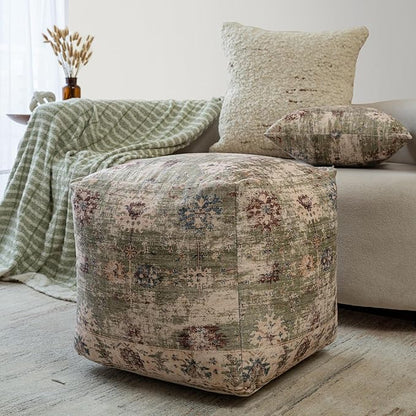LR Home Grace Vintage Floral Sage Green Square Indoor Medium Pouf Ottoman | by L.+R.+Resources%2C+Inc.